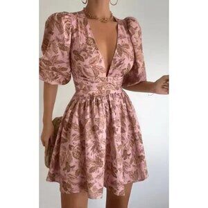 AMALIE Rivinna Floral Puff sleeve mini dress Linen blend cocktail garden party